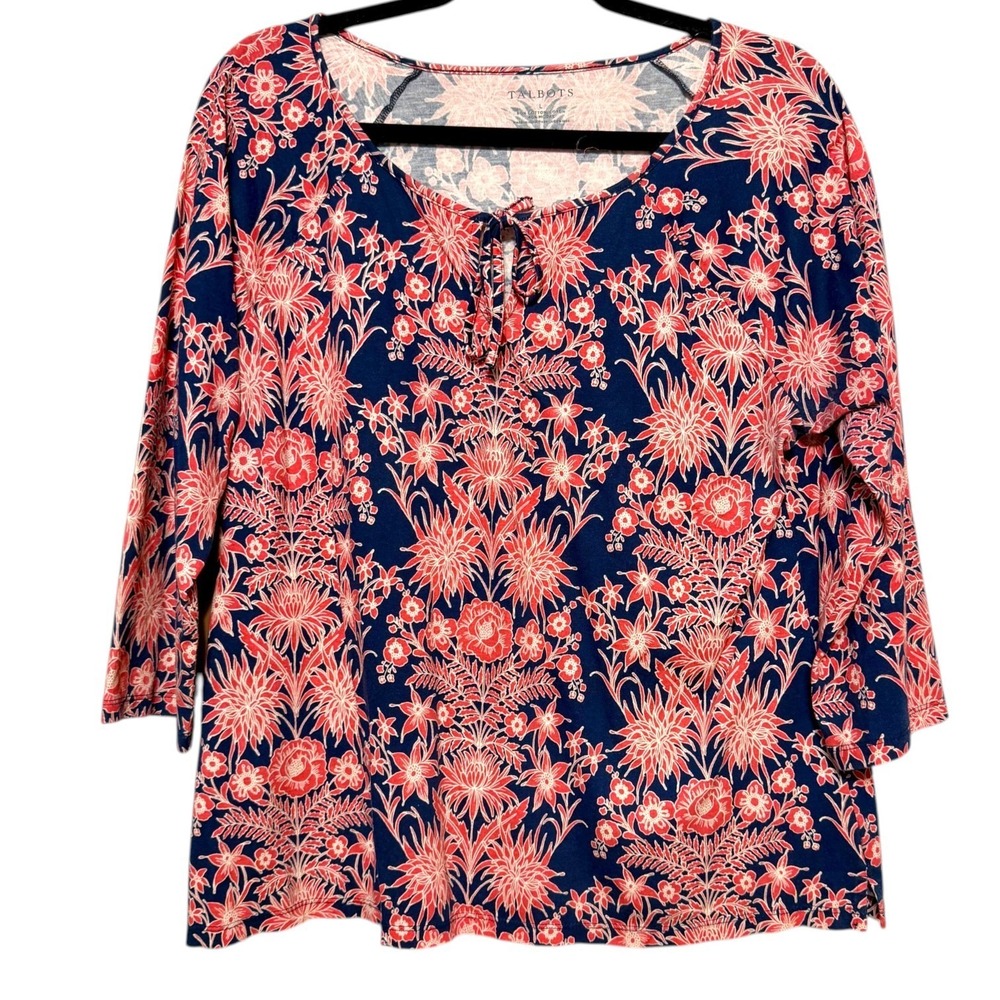 Talbots European Summer Floral Boho Top Women Large Cottagecore Coastal Chic